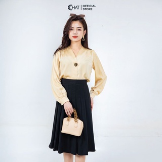 Sơ mi kiểu cổ chồng xếp ly CCHAT