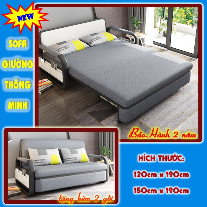 Giường gấp sofa thông minh Ghế sofa giường thông minh khung hợp kim sơn tĩnh điên, KT:120x190cm (tặng kèm 2 gối ôm)- 359