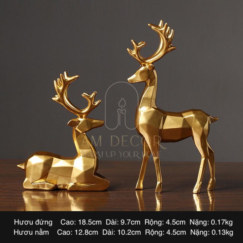 Tượng Cặp đôi hươu nai vàng decor trang trí phòng ngủ, phòng khách sang trọng - AM Decor
