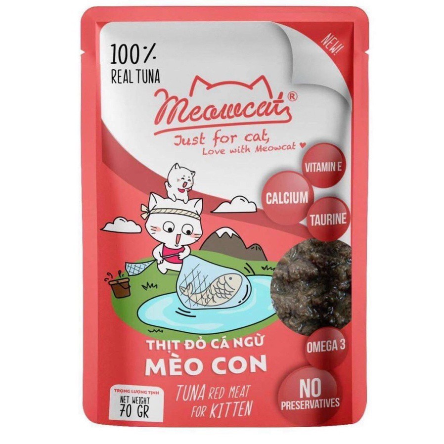 [CÔNG NGHỆ NHẬT BẢN] Pate cho mèo Meowcat gói 70gr nhiều vị - thơm ngon, hỗ trợ mượt lông, tăng đề kháng, tiêu hóa khỏe