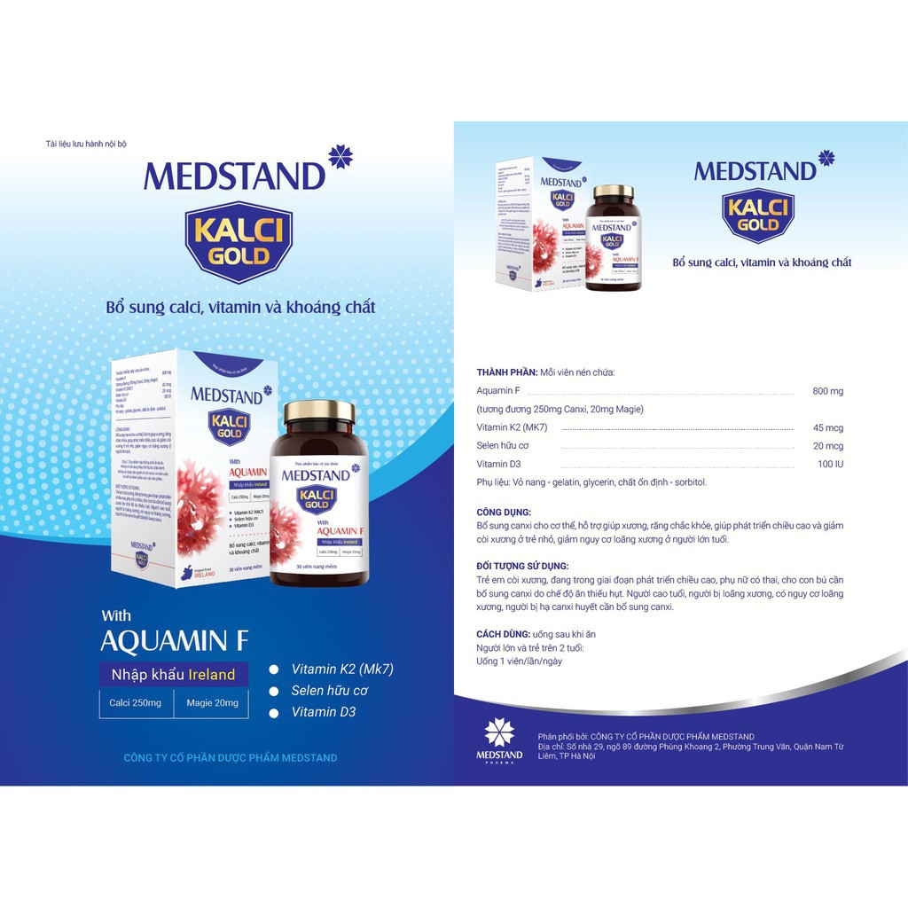 Medstand Viên Uống Bổ Sung Calci, Vitamin, Khoáng chất Kalci Nano Gold- Hộp 60 Viên