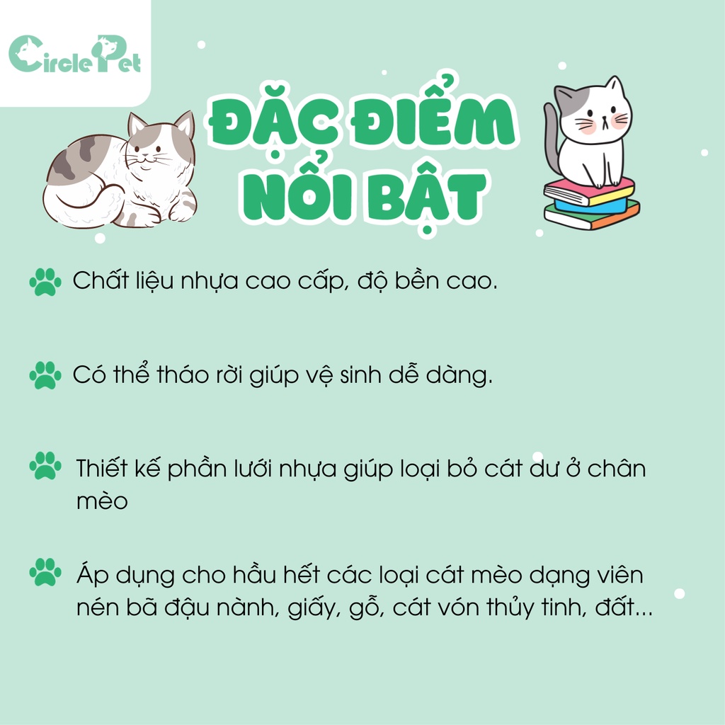 Khay Vệ Sinh Cho Mèo Pian Pian Chất Liệu Nhựa Cao Cấp 3 Màu 50 x 39 x 16 cm - Circle Pet