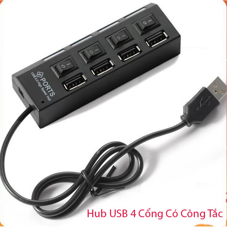 Hub USB 4 Cổng Có Công Tắc Tắt . Mở 2.0