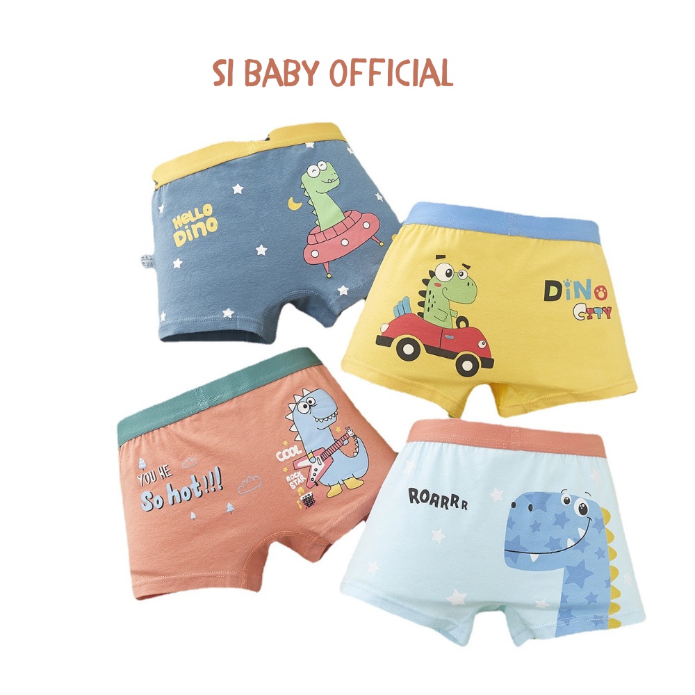 Set 4 quần chip đùi Si BABY mẫu người nhện và khủng long cho bé trai,vải cotton thoáng mát cho bé 10-40kg
