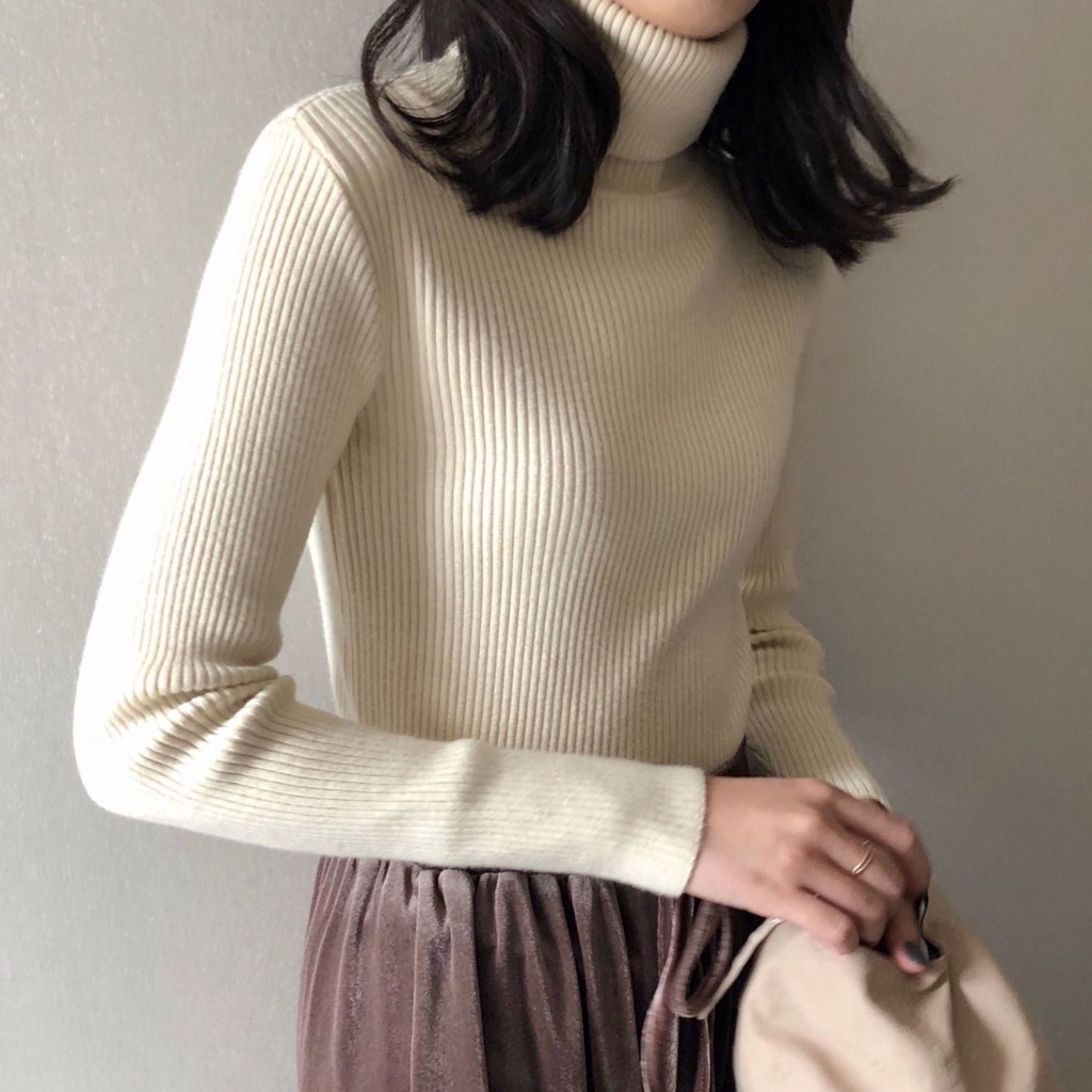 Áo Giữ Nhiệt New Korean Slim High Neck Long Sleeve Bottoming Sweater Women
