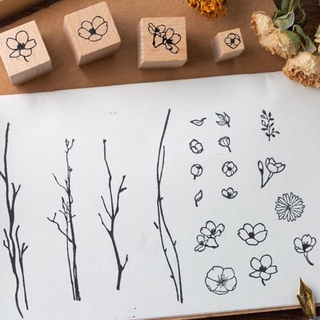 Bộ Con Dấu Gỗ Cây Hoa Cỏ - Vintage Journal