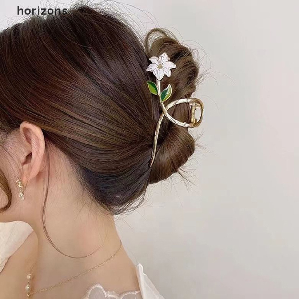 [horizons] Kẹp Tóc Kim Loại Hình Hoa Màu Vàng Thanh Lịch Cho Nữ (h)