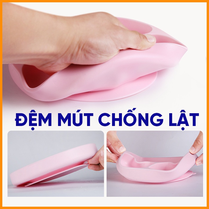 Khay Ăn Dặm Silicon Chống Đổ Cao Cấp Đế Hút Chân Không Chắc Chắn Bé Ăn Dặm Tự Chỉ Huy BabyRice 066