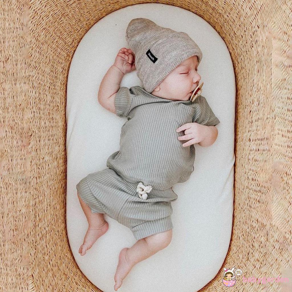 Bộ Áo Thun Ngắn Tay + Quần Short Màu Trơn Cho Bé 0-24 Tháng Tuổi