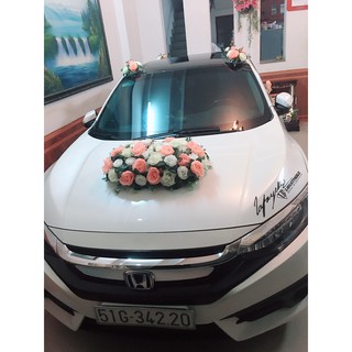 Hoa cưới trang trí xe dâu HOA HỒNG CAM, đế hít nam châm, cam kết hình thật 100%
