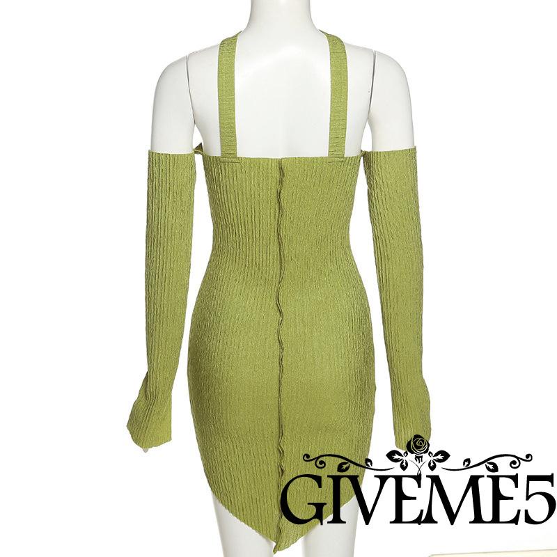 Váy tay GIVEME5 dài tay trễ vai màu trơn có gân cho nữ