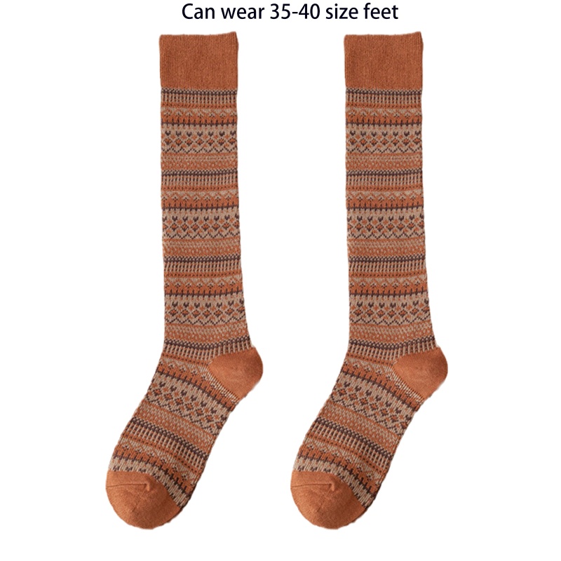 Tất Cotton Dài Qua Gối Họa Tiết Kẻ Sọc Phong Cách Vintage