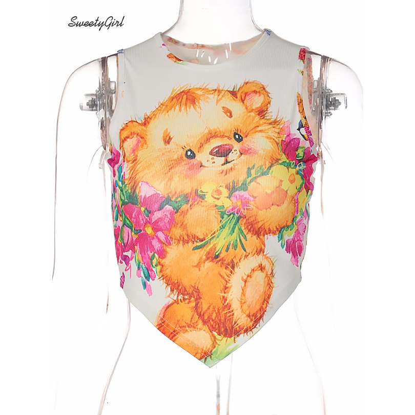 Áo Tank Top 2022 Dáng Ôm Hở Lưng In Họa Tiết Thời Trang Cho Nữ