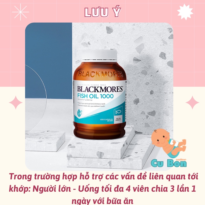 Dầu Cá Blackmores Fish Oil 1000mg 400 Viên không mùi dạng viên to so với mini caps dành cho mọi lứa tuổi và bà bầu