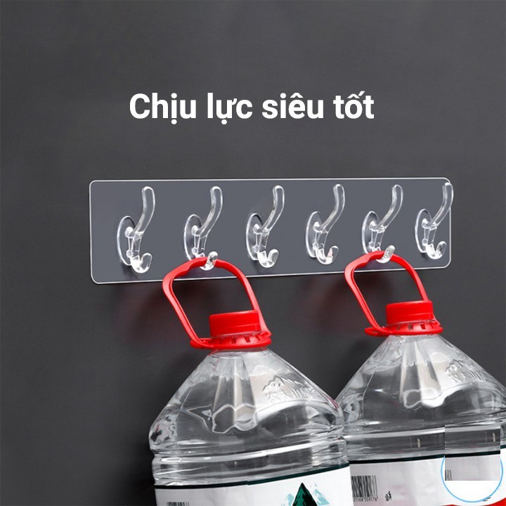 Thanh 6 móc treo đồ dán tường siêu dính chịu lực đa năng trong suốt