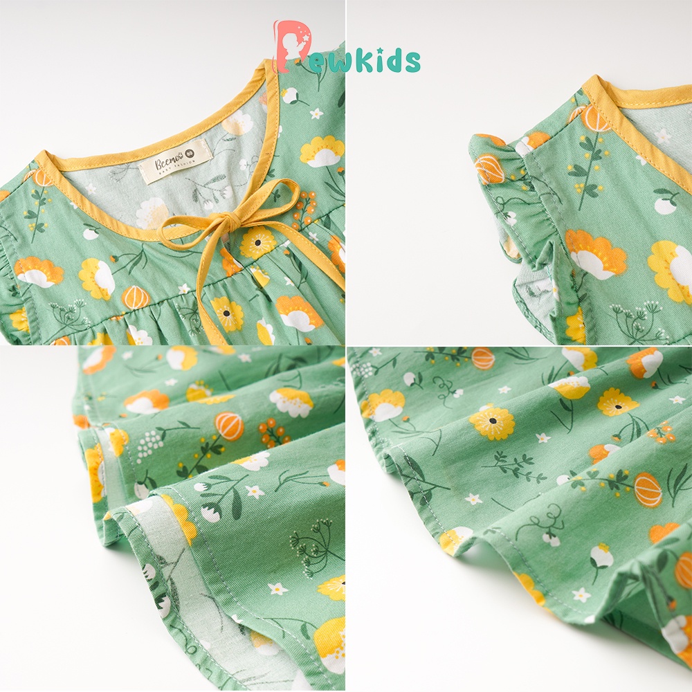 Bộ cộc tay cho bé gái Dewkids dáng áo babydoll phối tay bèo đáng yêu