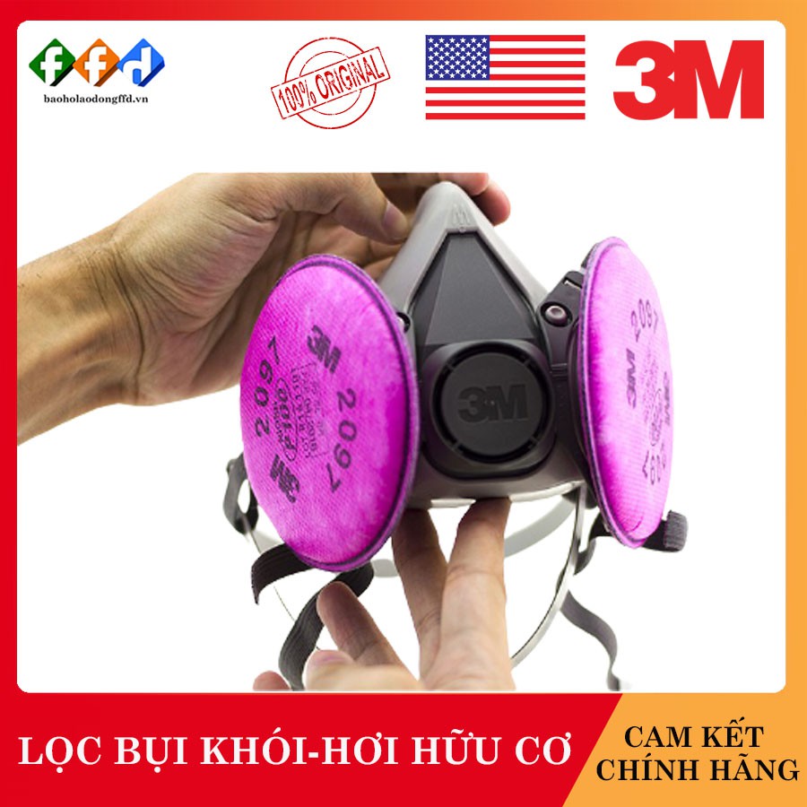 [Hàng chính hãng]Bộ mặt nạ phòng độc 3M 6200 3 món (2 phin/tấm lọc 3M 2097),Mặt nạ chống bụi khói,lọc hơi hữu cơ/khí hàn