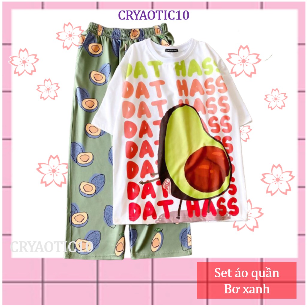 Set áo 3D bơ + quần cartoon dài hoạt hình bơ Avocado Tee unisex