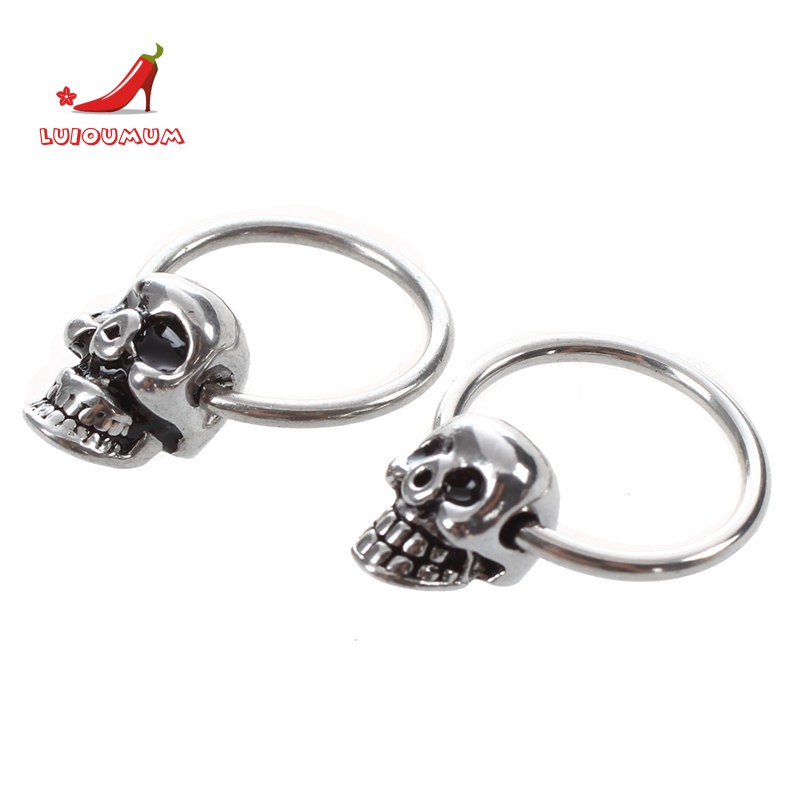 Khuyên tai vòng tròn hình đầu lâu bằng thép không gỉ