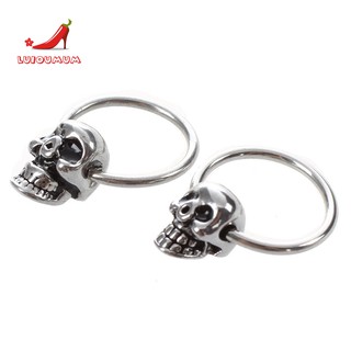 Khuyên tai vòng tròn hình đầu lâu bằng thép không gỉ