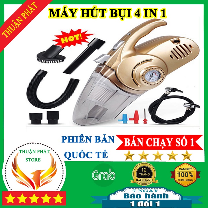 Máy hút bụi cầm tay,máy hút bụi mini 12v đa năng 4 in 1 công suất 120w đèn chiếu sáng đồng hồ đo áp suất lốp ô tô