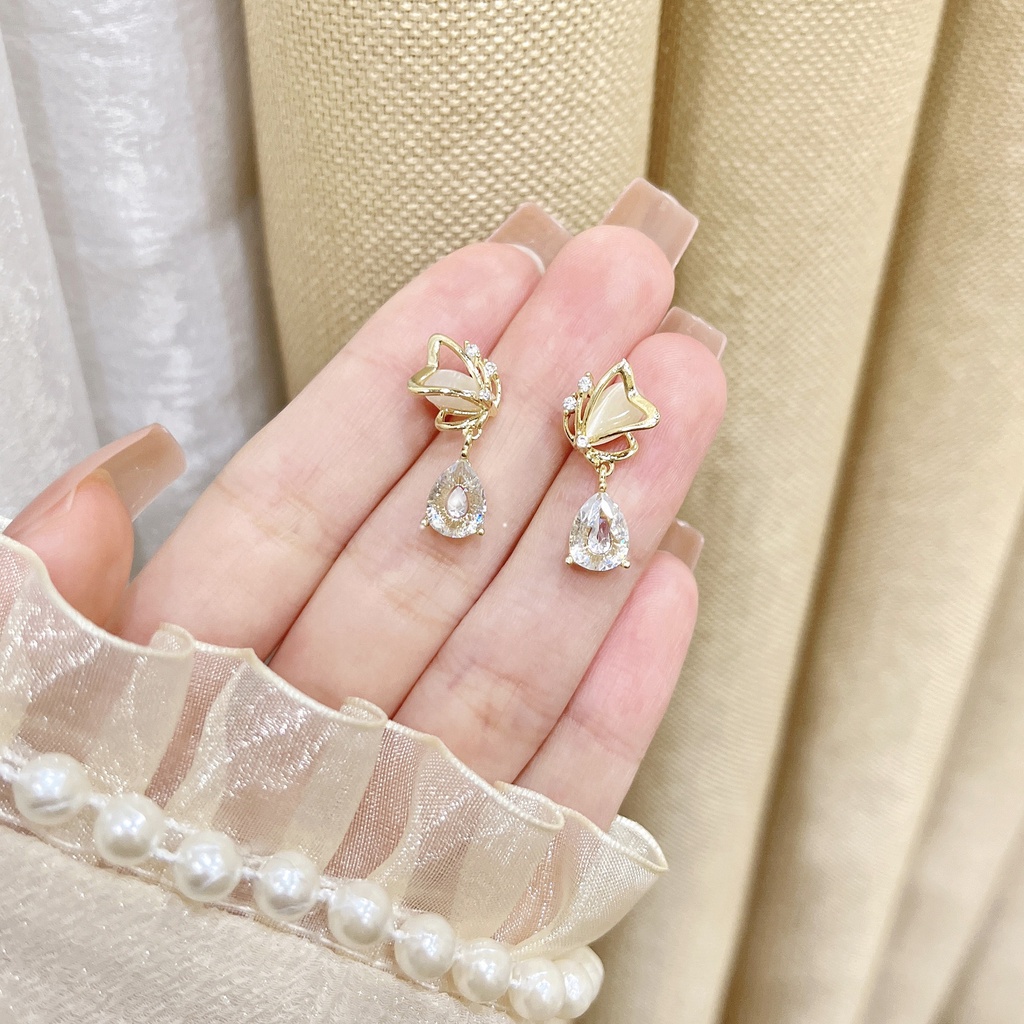 【Kifli】 Bông Tai Mạ Bạc 925 Đính Đá Opal Hình Giọt Nước / Bướm / Giọt Nước Thời Trang Cho Nữ