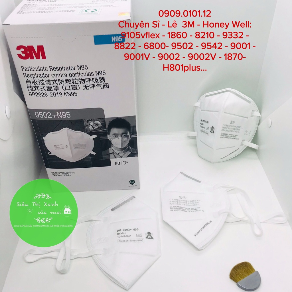 Khẩu trang 3m 9502+ chính hãng set 10 cái đạt chuẩn FFP2 NIOSH Mỹ, khẩu trang kn95 cao cấp dây đeo qua đầu