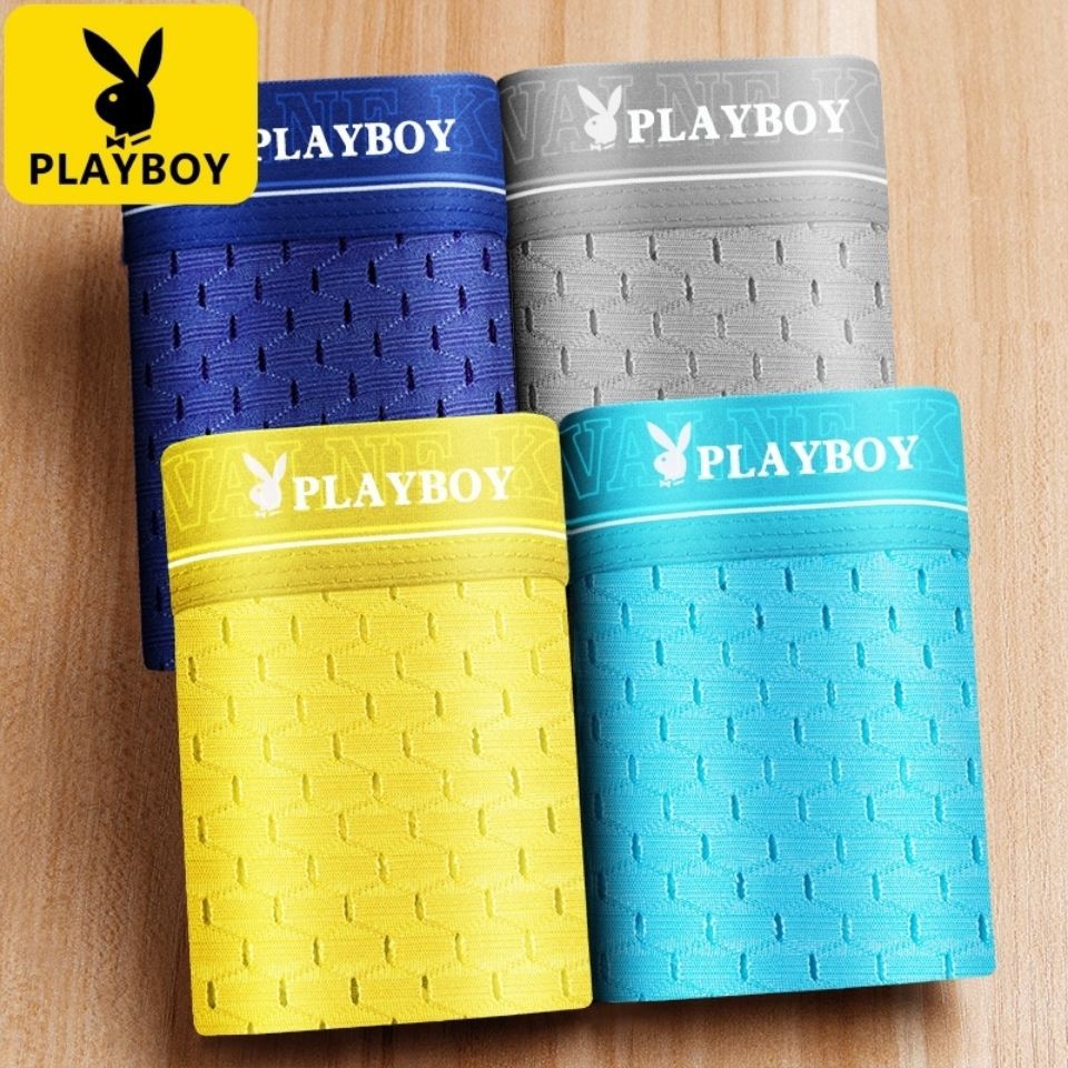 Quần lót nam đích thực Playboy 4 băng lụa đùi lưới thoáng khí mùa hè Hole Boys boxer