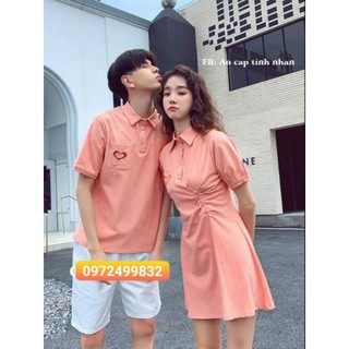 Váy áo đôi màu hồng, y hình 100%
