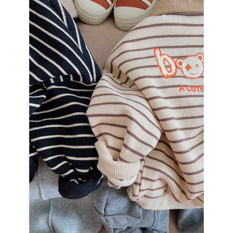 Áo polo Tay Dài Dáng Rộng Họa Tiết Kẻ Sọc Thời Trang Mới 2022 Dành Cho Bé Trai