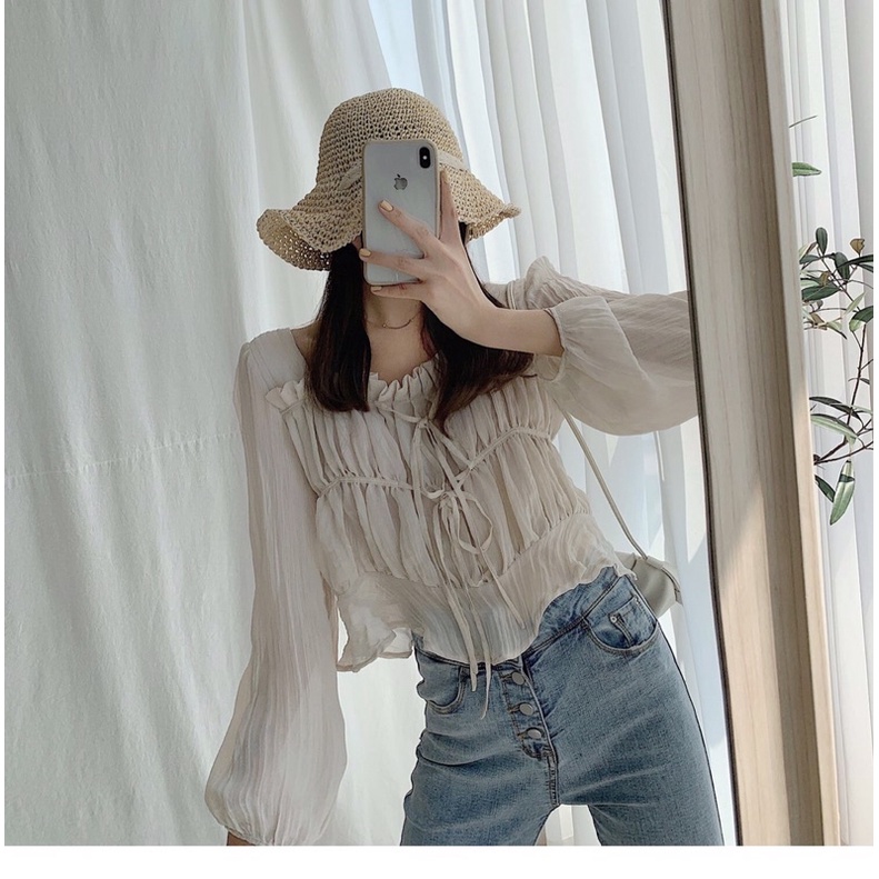 Áo Voan Tơ Rút Dây Chất Mát Phong Cách Dịu Dàng Nàng Thơ