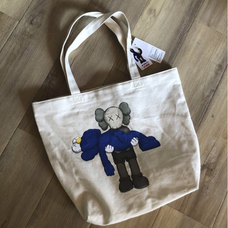 Sesame street Túi đeo vai chất liệu canvas trang trí họa tiết KAWS kiểu dáng đơn giản cổ điển thời trang cho nữ