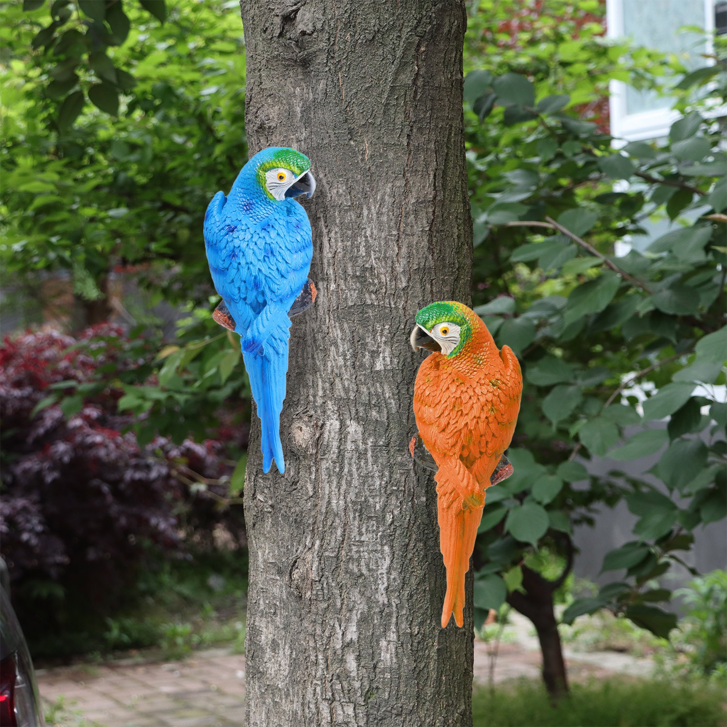 LUCKY Statue Parrot Decoration Wall Decoration Wall Mounted Animal Sculpture Blue Bonsai Tree Resin Animal For Porch Parakeet Resin Sculpture Hanging Parrot/Multicolor