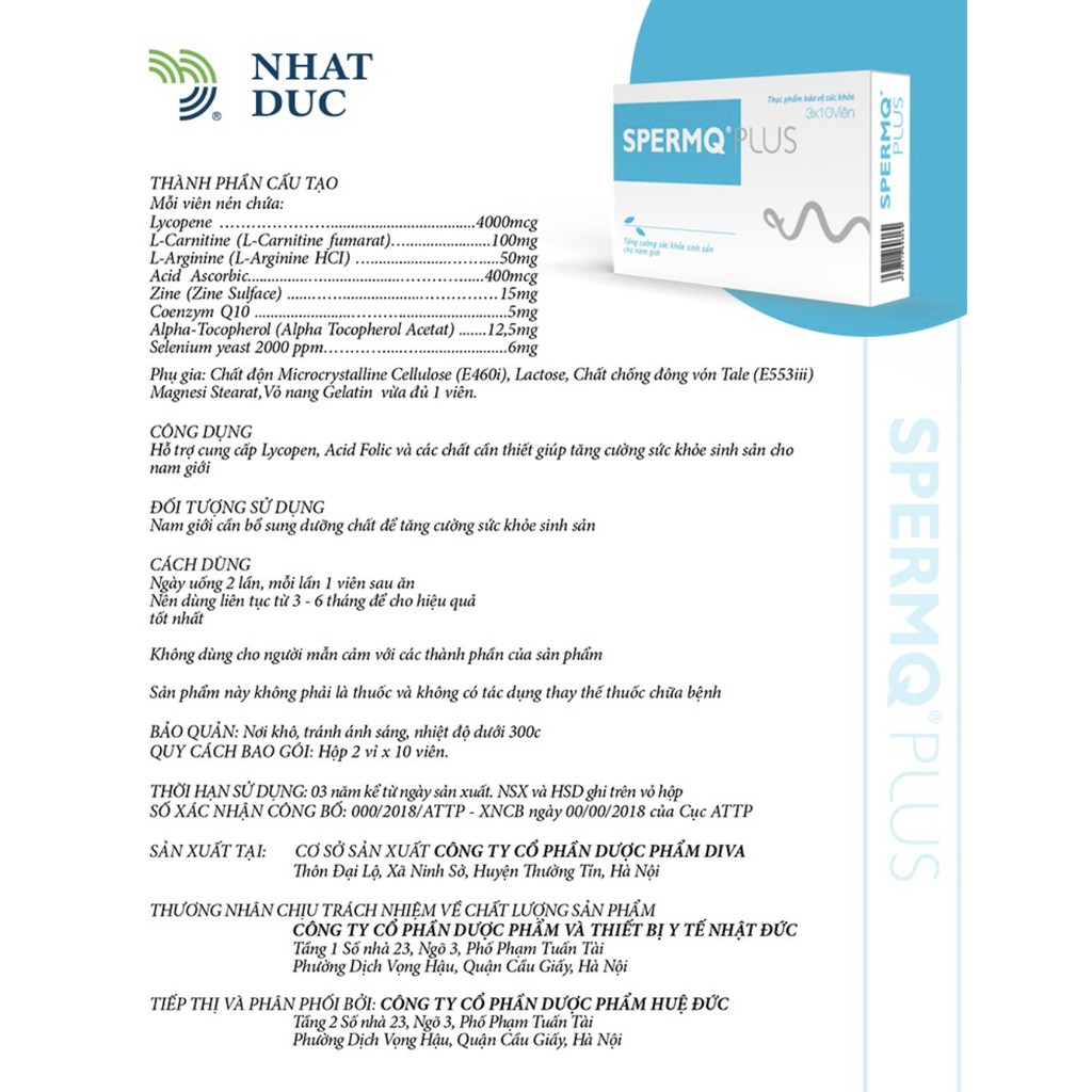 SpermQ Plus  tăng thụ thai, tinh trùng yếu sẽ tăng chất lượng và số lượng, hỗ trợ vô sinh hiếm muộn