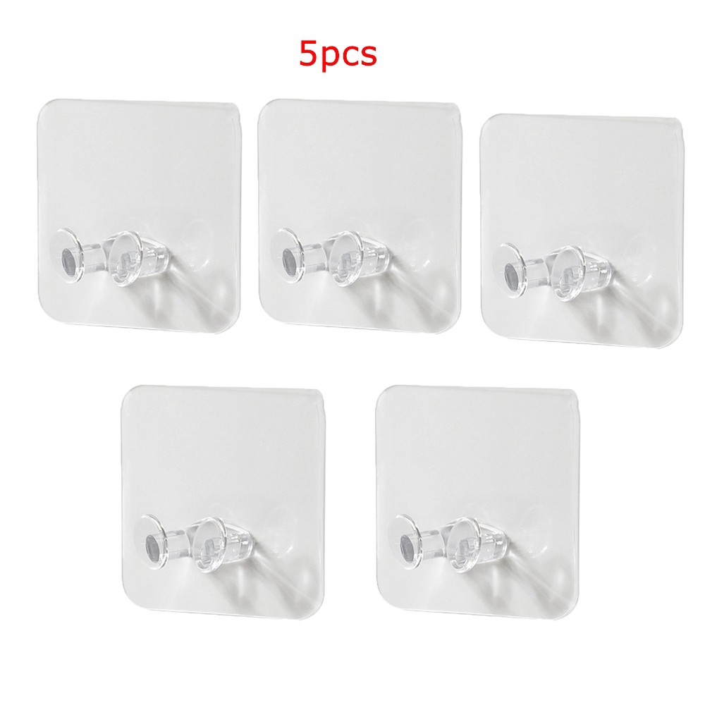 Set 5 Móc Treo Đồ Gắn Tường Bằng Nhựa Abs Trong Suốt Tiện Dụng