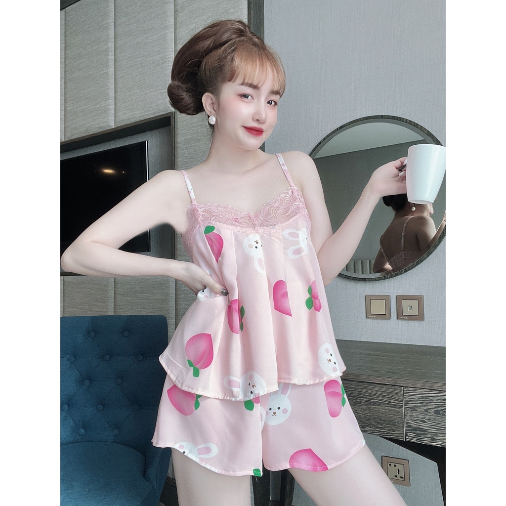 Đồ ngủ nữ, bộ ngủ sexy nữ mặc nhà 2 dây gợi cảm chất mango thoáng mát bigsize dưới 60kg