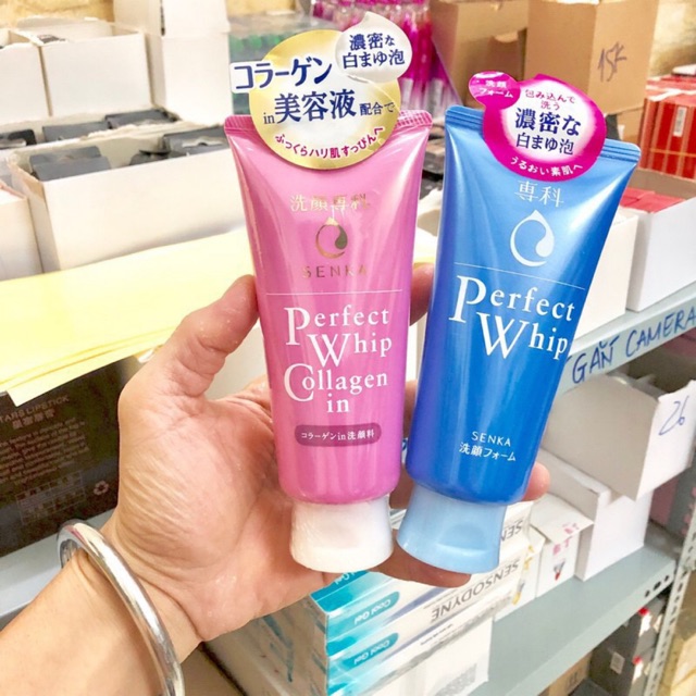 [Nội địa] Sữa rửa mặt Shiseido Senka Perfect Whip Collagen in 120g, sữa rửa mặt perfect whip xanh hồng nội địa Nhật Bản