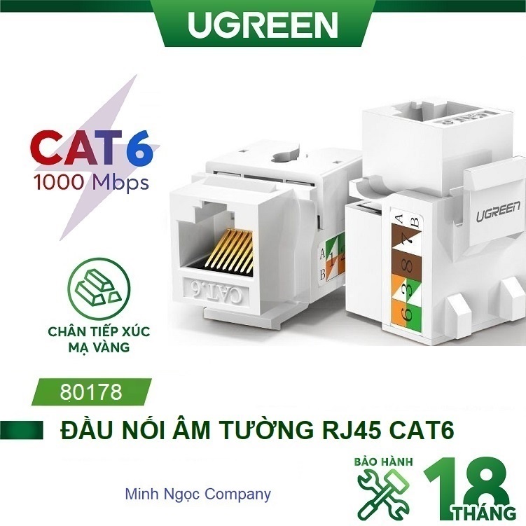 Đầu nối RJ45 âm tường cho dây mạng Cat6 Ugreen 80178 - Hàng phân phối chính hãng