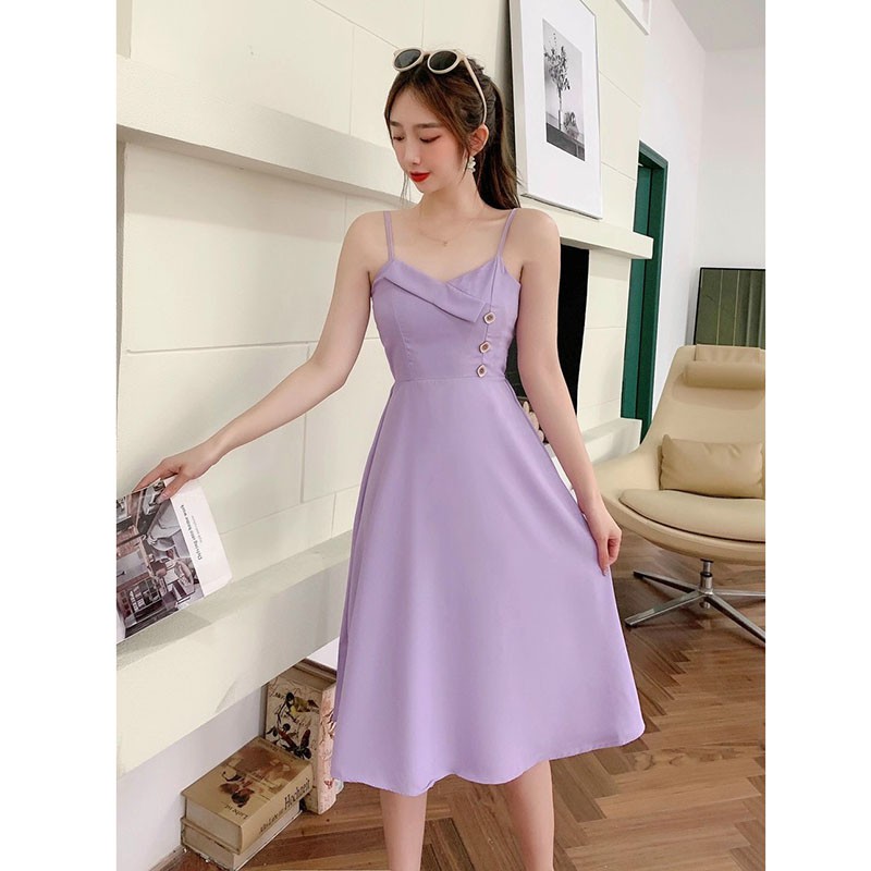Váy Yếm Lụa Quảng Châu Gập Ngực Chất Bao Đẹp M656-Violet