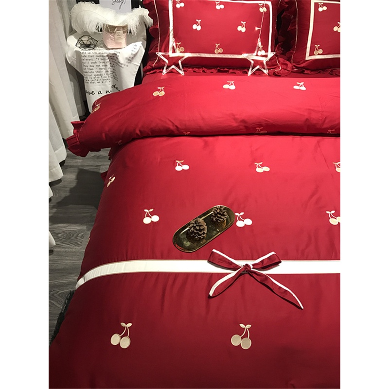 888888 Bộ chăn ga cưới cotton lụa thêu 6CT cao cấp hàng nhập