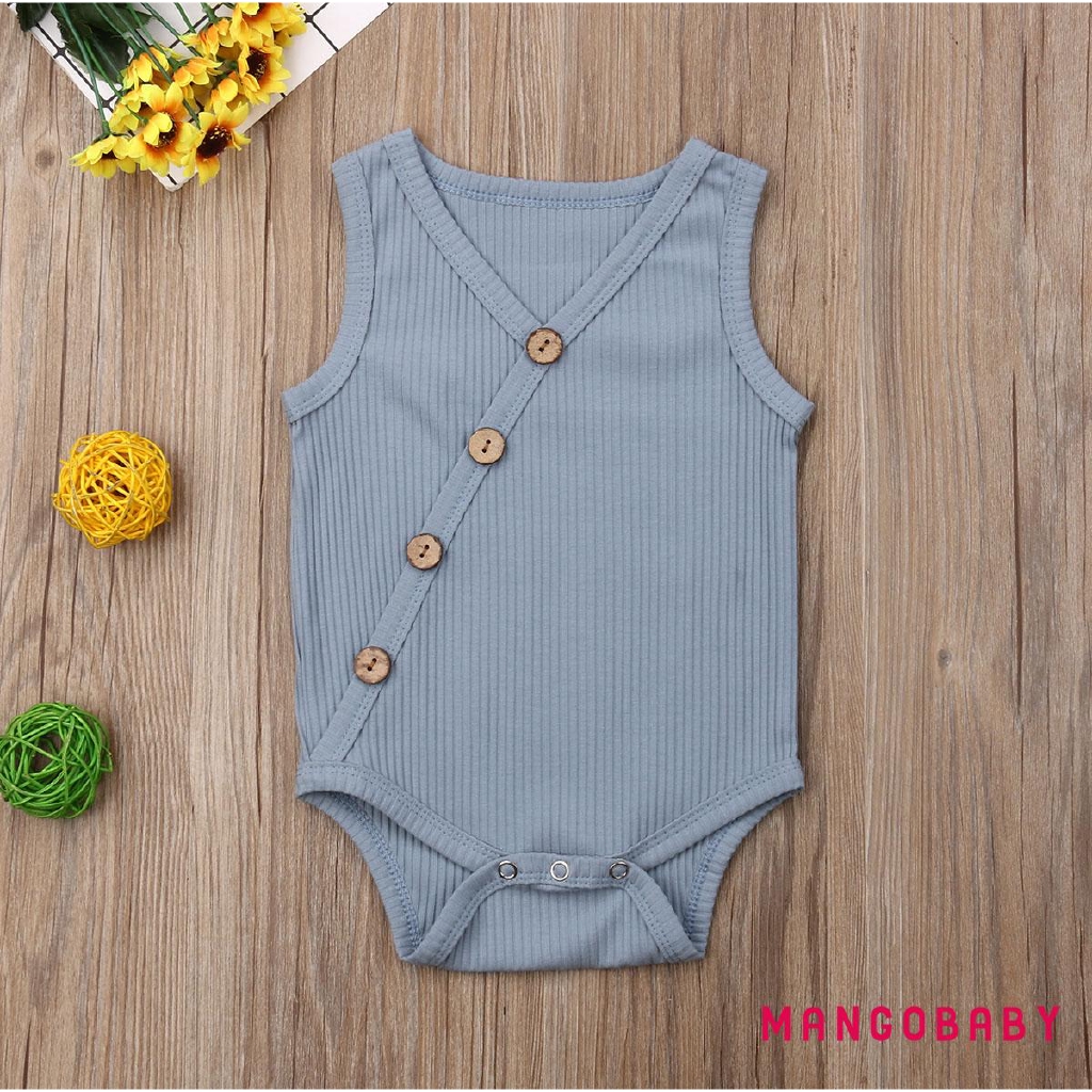 Bộ Áo Liền Quần Cotton Màu Sắc Trơn Thời Trang Mùa Hè Cho Bé Sơ Sinh