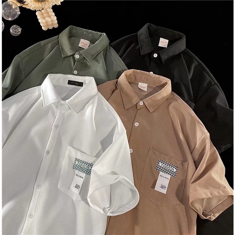 Áo Sơ Mi Tay Ngắn Dáng Rộng Phong Cách Thời Trang Hàn Quốc 4 Màu Lựa Chọn