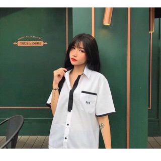 Áo sơ mi chữ hàn phối viền đen