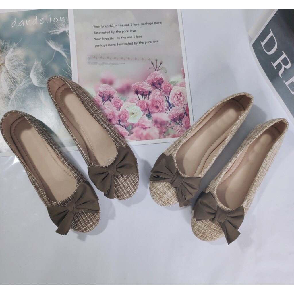 Giày búp bê nữ chất vải dạ phối nơ lụa cực xinh xắn