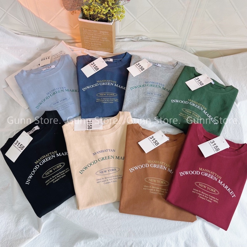 Áo Thun 3158 In Chữ MANHATTAN Form Rộng Unisex Chất Cotton Khô Loại 1, Thoáng Mát, Thấm Hút Mồ Hôi - GUNN