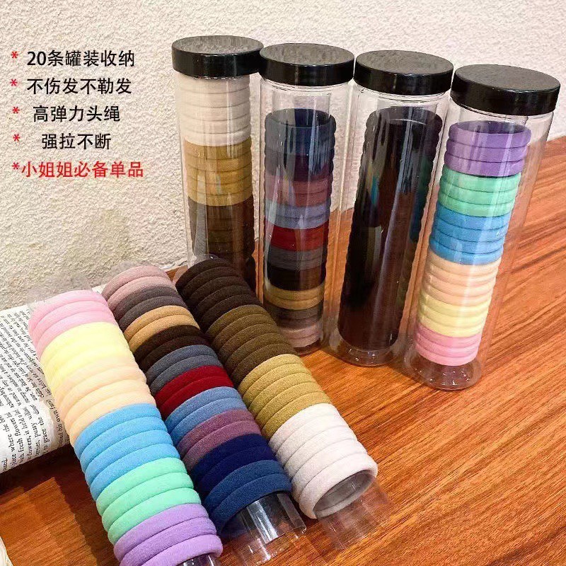 Dây buộc tóc 20 lon chiếc co dãn màu đen đựng trong ống trong suốt phong cách Hàn Quốc tiện dụng giá rẻ