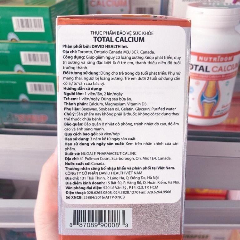 [CHÍNH HÃNG ] Total Calcium Lọ 60 viên - Giúp giảm nguy cơ loãng xương-Nhập khẩu Canada
