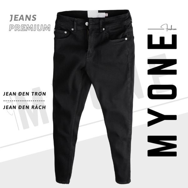 Quần jean nam đen trơn, đen rách gối, form slimfit, co giãn tốt, màu đen, MyOne