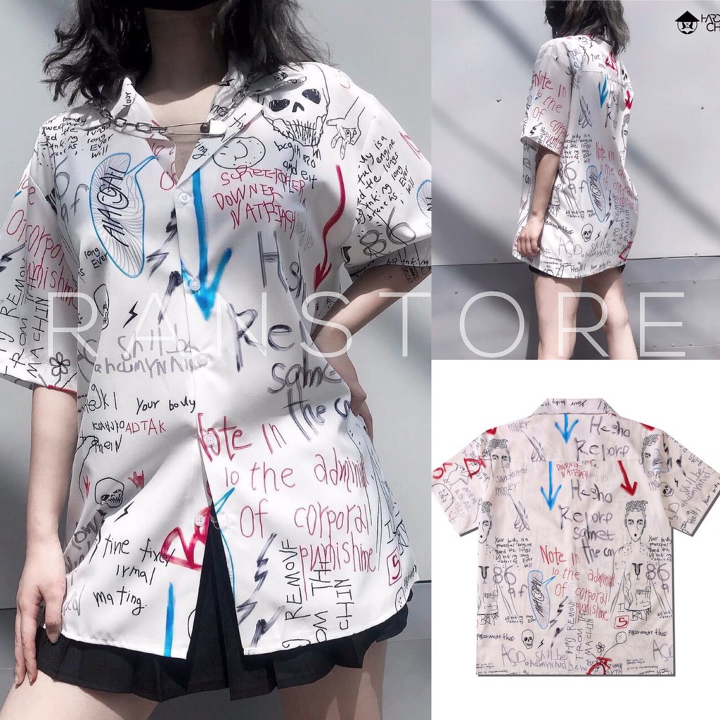 Áo sơ mi nữ tay ngắn bigsize họa tiết RESPORT thời trang hàn quốc/ Áo sơ mi form rộng oversize trẻ trung năng động