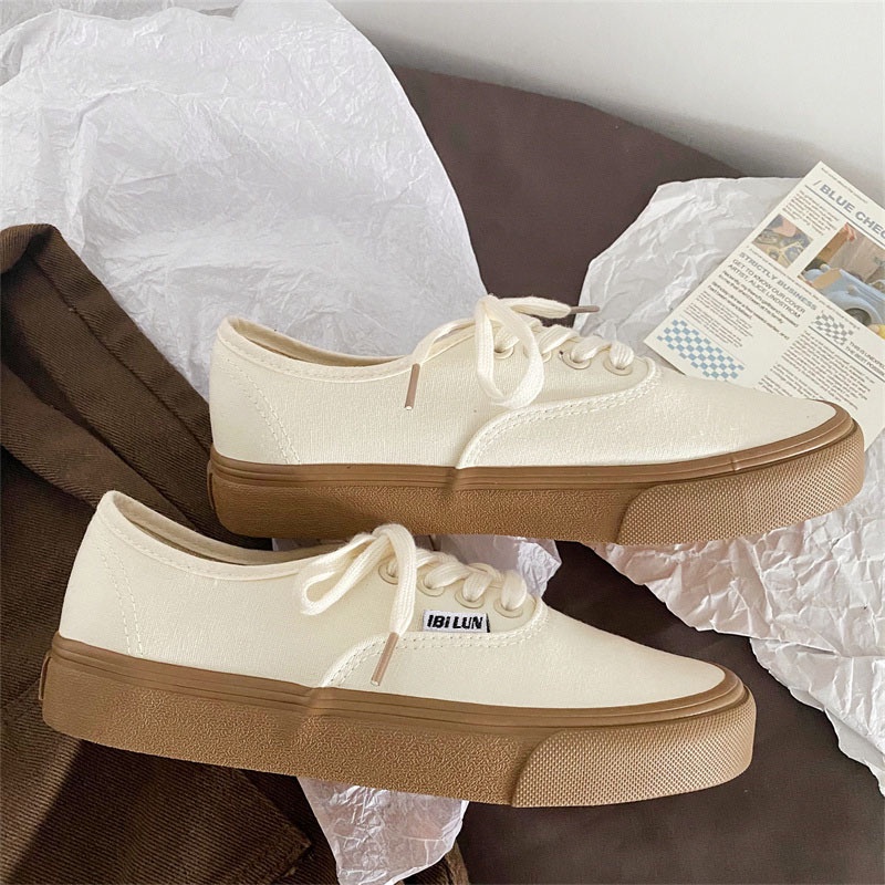 Giày Vải dây buộc đế nâu thời trang mới 2022